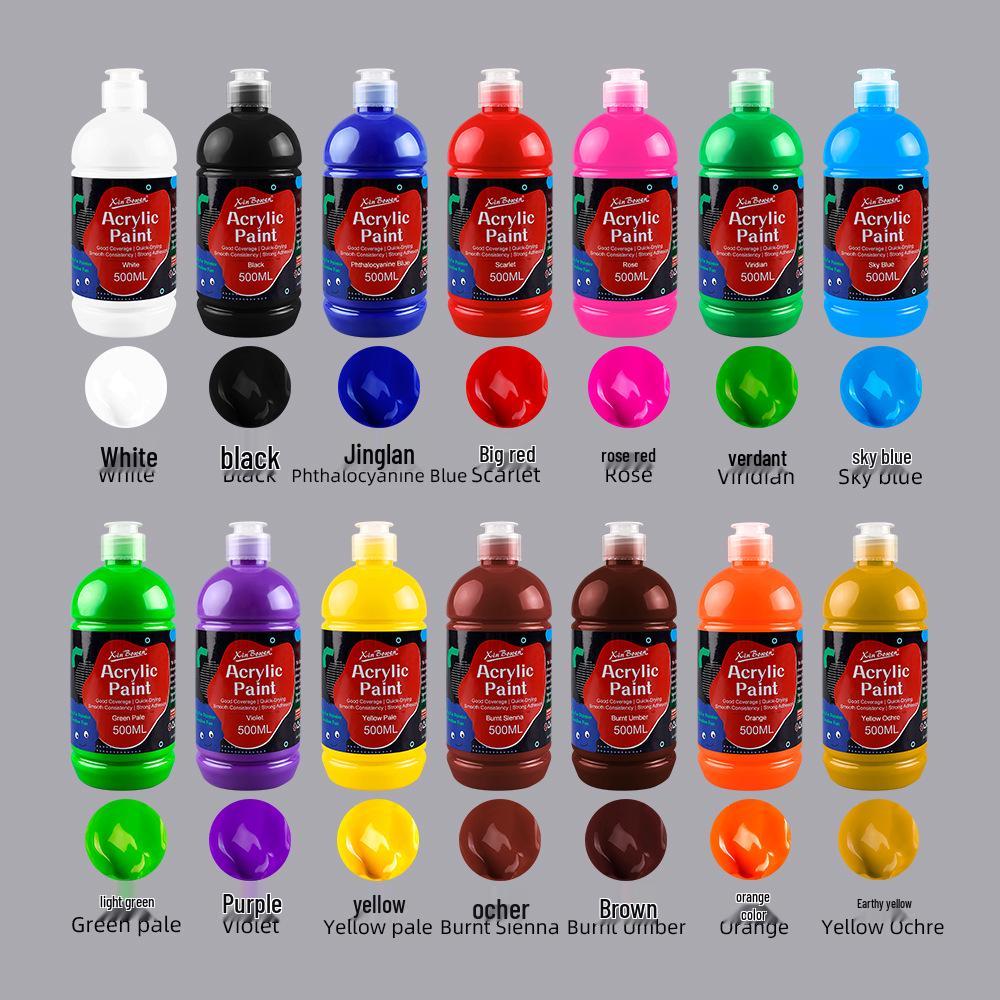 Acrylic Paint Set - 12 Colors, 500ml, Waterproof, Ideal for Art Students and DIY Projects