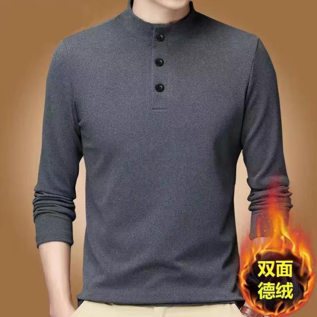 Maglietta da Uomo Lunga con Maniche / Temperatura Invernale, Regolante, Riscaldata, Doppia Faccia in Pile, Intimo Casual, Colore Minimalista, Versatile, Abbigliamento da Uomo