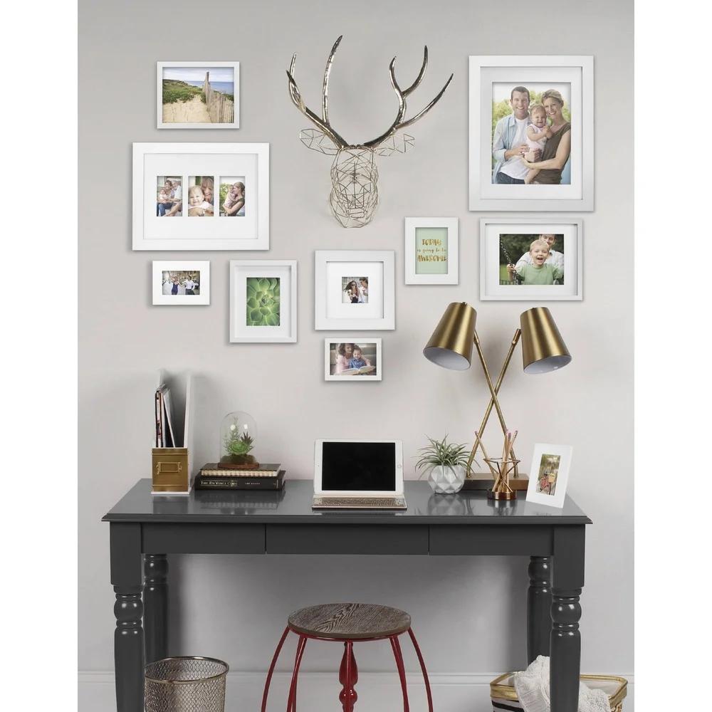 Flat Wide Gallery 8x8 Matted to 4x4 White Picture Frames Set of 2 Durable MDF Tabletop Wall Display Gift Ideal Home Decor