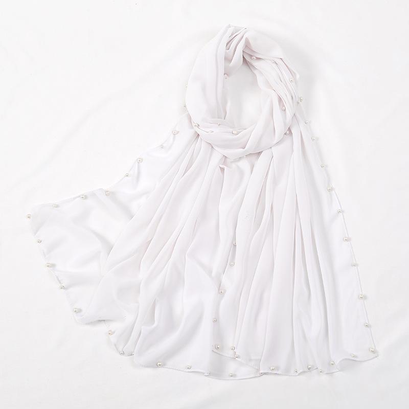 Hot-selling popular chiffon long towel plus small pearl women's gold and silver pearl headscarf