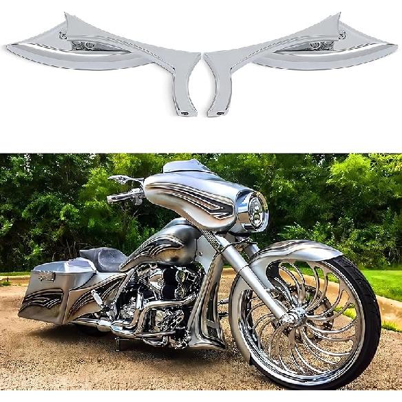 Chrome Oval Shape Motorcycle Mirrors,Upgrade Rearview Motorcycle Mirrors Compatible with Harley Road King Softail Street Glide Electra Dyna And More