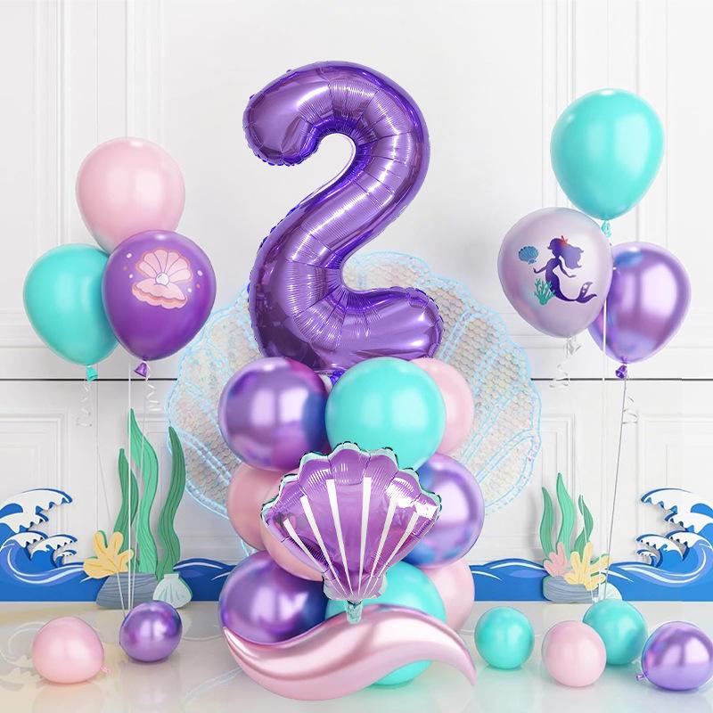 Mermaid Theme Balloon Set Printed Latex Balloon Birthday Party Scene Decoration Photo Props