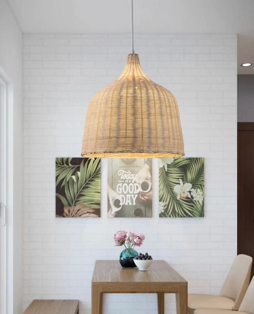 Home Hotel Restaurant Rattan Lampshade Handwoven Wicker Natural Bamboo Rattan Lighting Large Pendant Light Chandelier Lamp