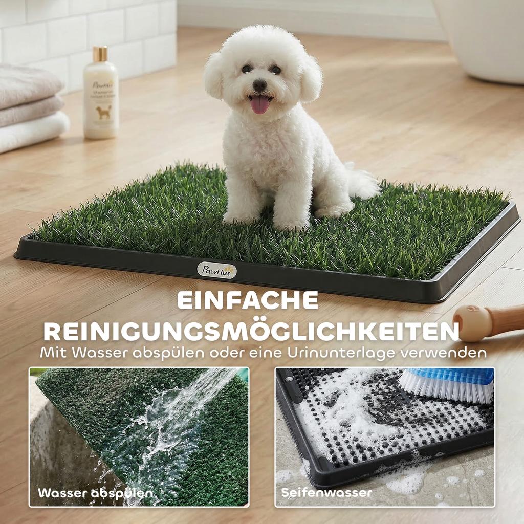 WC per Cani 63 x 50,5 cm Vasino per Cani con 2 Tappetini in Erba Sintetica Lavabile Toilette per Cuccioli per Cani per Balcone Casa Nero+Verde