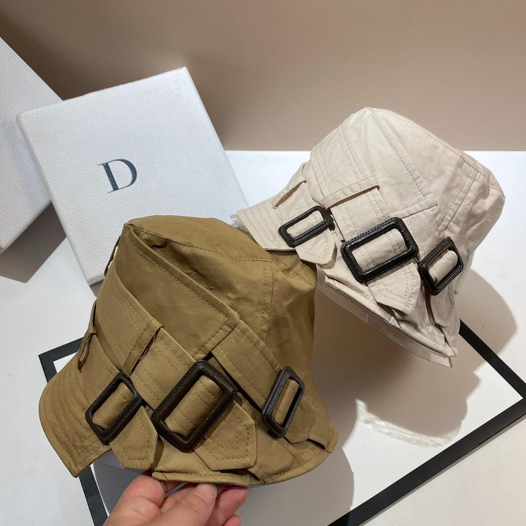 Japanese Designer Belt Buckle Personalized Bucket Hat Women'S Spring And Autumn Cotton Breathable Face Covering Casual Bucket Hat