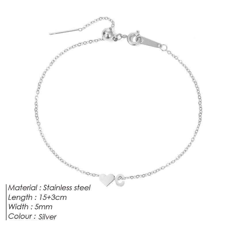 

and American Alphabet DIY Bracelet for Women, Personalized and Elegant Titanium Steel Heart-Shaped Letter Bracelet, Couple Gift for Girlfriend C-Silver