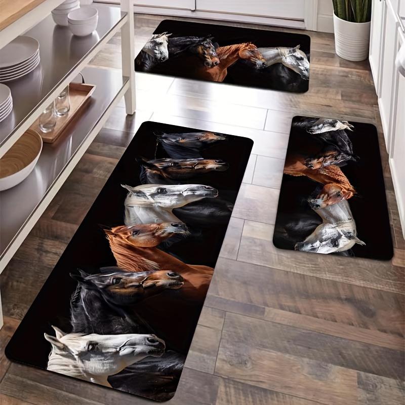Running Horses Artistic Area Rug, Soft Non-Slip Machine Washable Floor Mat for Laundry Room Bathroom Kitchen Home Decor