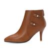 Fashion Buckle Women's Ankle Boots Casual Brown PU Leather Short Boot Pointed Toe Heels Dance Party Shoes Female Large Size 45