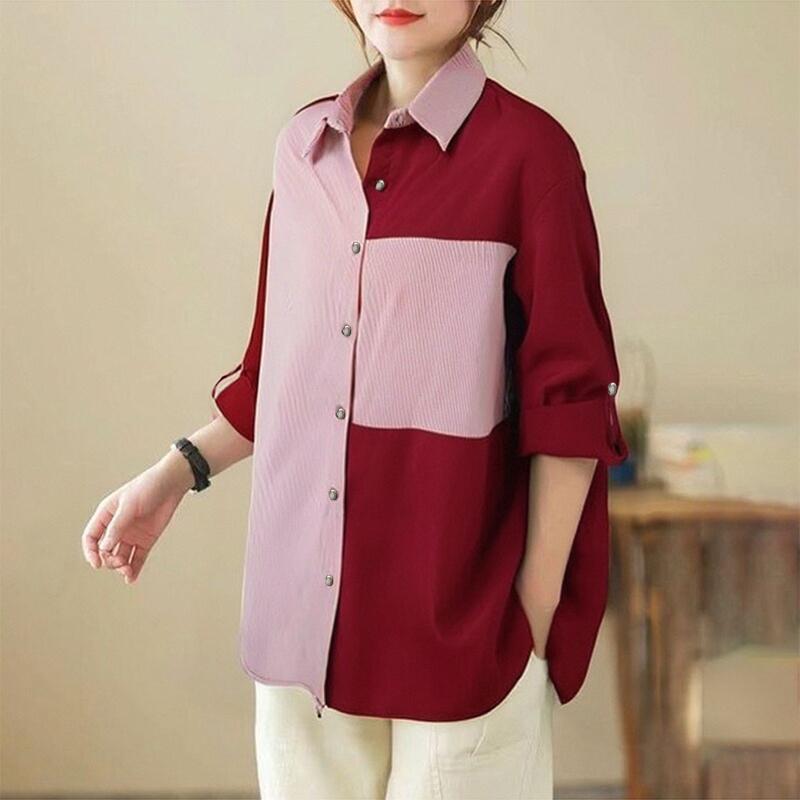 

ZANZEA Женская осенняя рубашка с воротником контрастного цвета с длинным рукавом 3XL красный