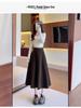 European & American Woolen A-Line Midi Skirt - Korean Style High Waist, Black Pleated Design for Spring/Autumn