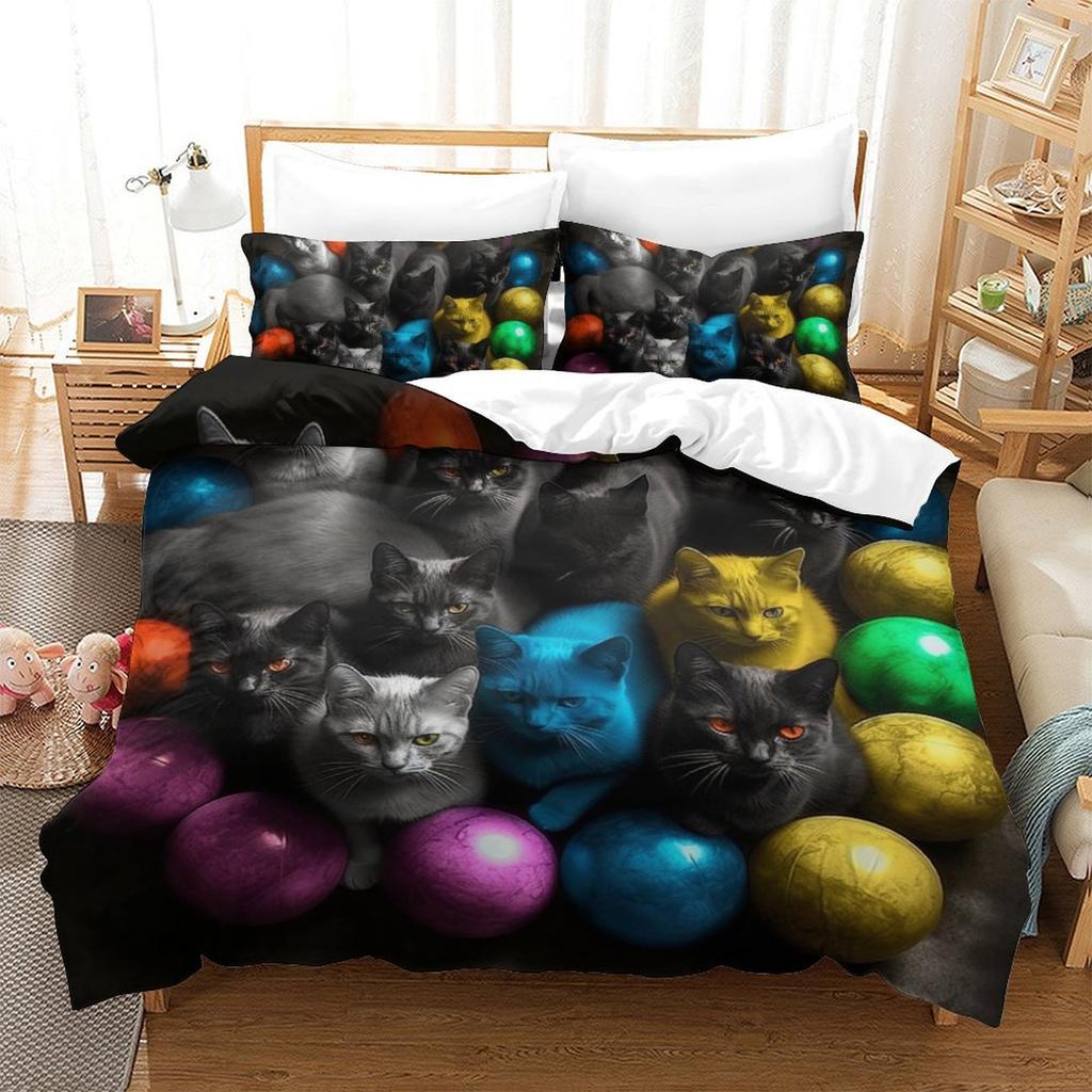 Colorful Cat 3D Digital Printing Polyester Quilt Cover Two Or Three Pieces Can Be