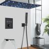 Matte Black LED Thermostatic Shower Faucet 40*80 Large Rain Waterfall Shower System Button Control 3Ways Mixer Installation Arm