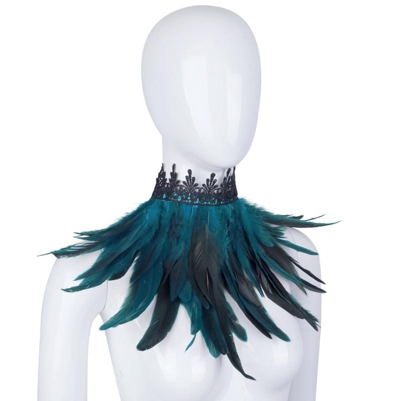 Feather Costume Neck Accessory with Lace Trim, Cosplay Capes Shoulder Wrap, Gothic Pull-On Collar for Party Photos and Stage Styling Appeal