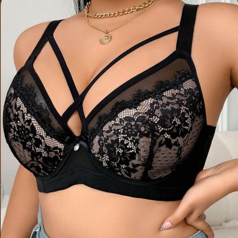 Women's Sexy Push-Up Bra with Underwire and Front Cross Lace Embroidery