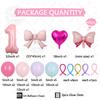 43PCS Pink Bow Theme Bouquet Balloon Set with 32inch Pink Number Girl First Birthday Party Decoration Baby Shower Helium Globos
