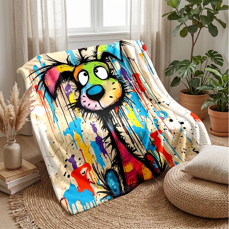 Vibrant Bulldog Art Theme Blanket Lightweight Warm Flannel Blanket Decorative Throw Blanket for Home Decoration