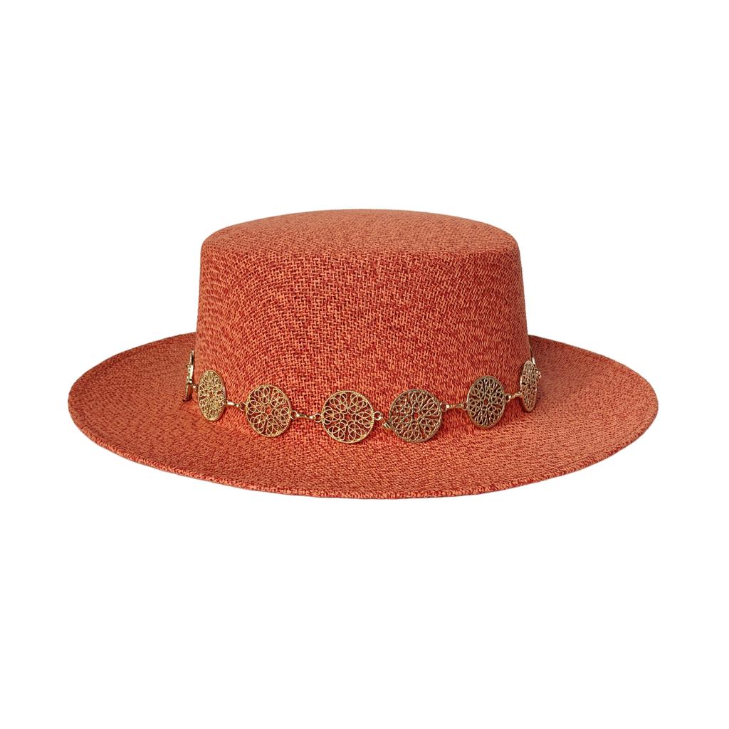 Metal Chain Beach Sun Straw Hats for Women UV Sun Protection Wide Brim Travel Party Hat Hollow Design Boater sombrero de paja