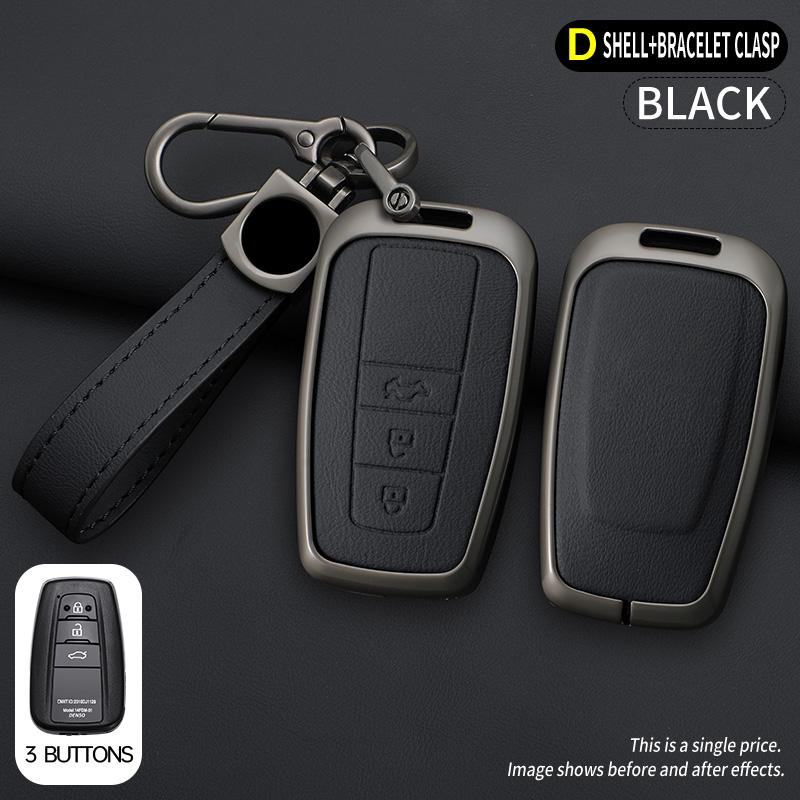 Car Zinc Alloy Leather Key Cases Holder Cover Chain For Toyota Prado Land Cruiser Camry CHR RAV4 3Buttons Protective Shell Bag