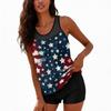 Women’s Tankini Swimsuit Set with Star and Stripe Print Sleeveless Top and Solid Swim Shorts for Beach Pool Wear