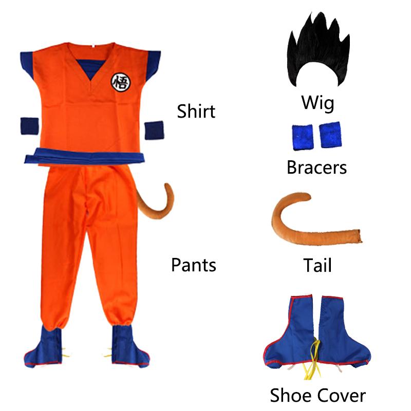 Halloween Kids Adult Goku Costume Anime Son Goku Cosplay Costume Uniform Wig Gift Halloween Carnival Party Clothes for Man Woman