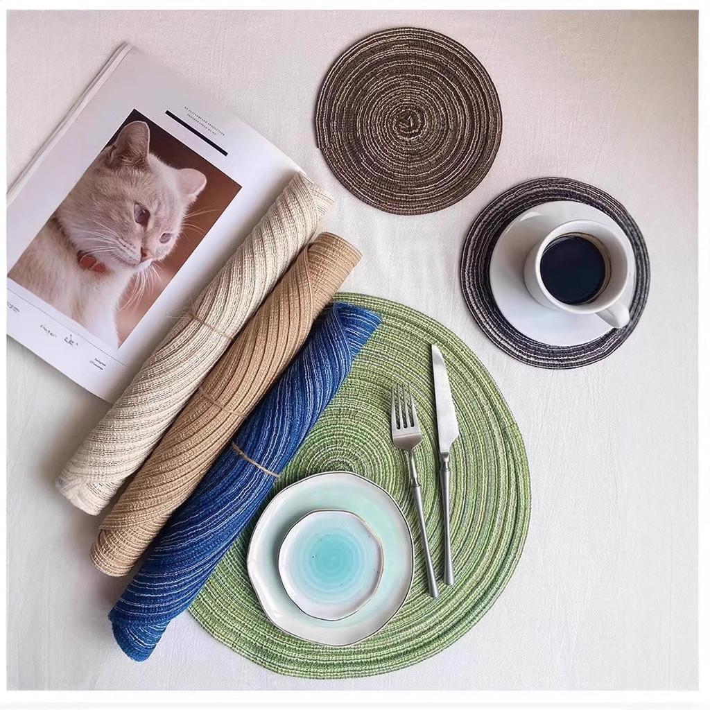 Nordic Style Rattan Woven Table Mat With Heat Resistant Cotton Pad For Home Dining Decor