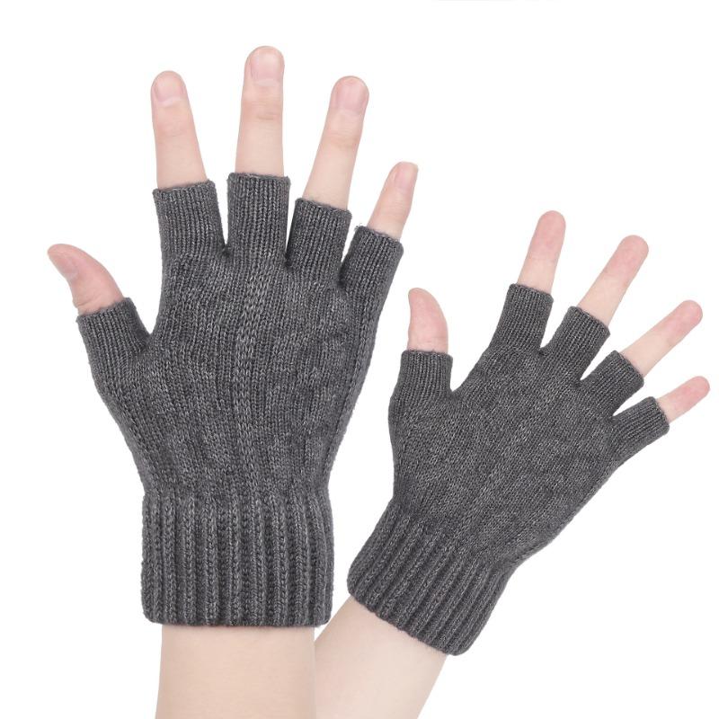 Winter Touch Screen Gloves Men's Finger Warm Piled Thickened Jacquard Wool Half Finger Knitted Gloves