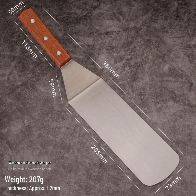 Wood Handle Stainless Steel Multi-purpose Cooking Spatula for Frying and Teppanyaki