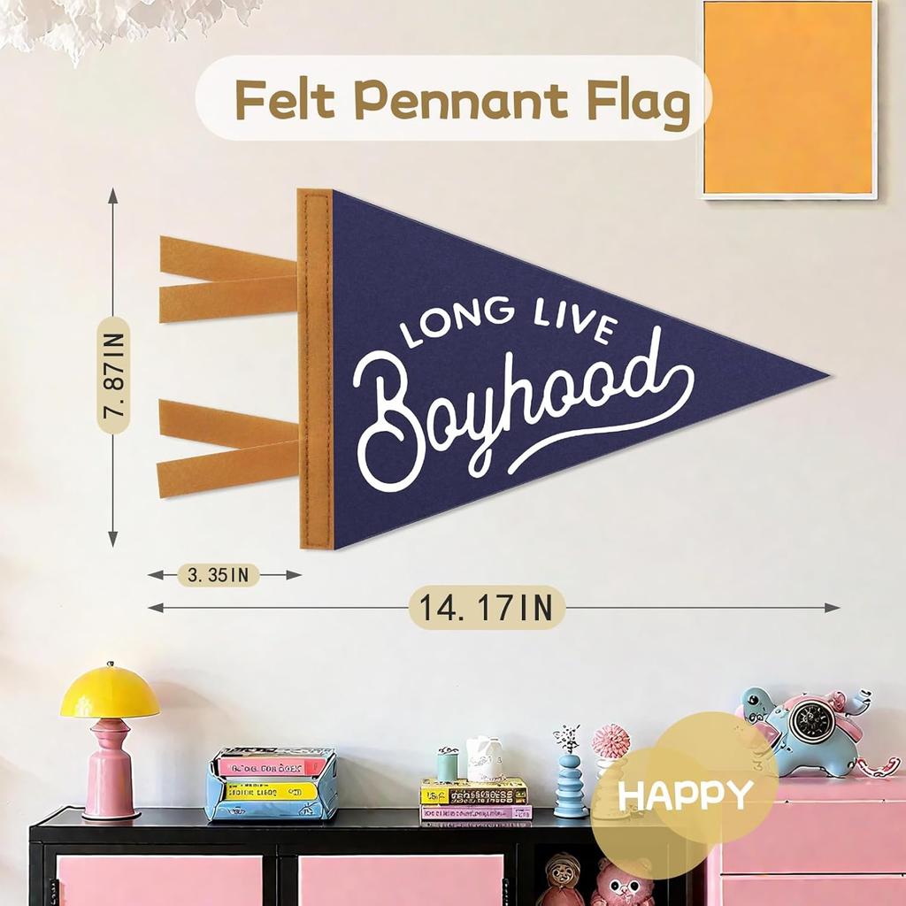 Baby Boy Nursery Decor, Long Live Boyhood Banner Sign for Kids Boys Room Decor Flags, Wall Penants Preppy Navy Blue Wall Hanging Decor for Kids