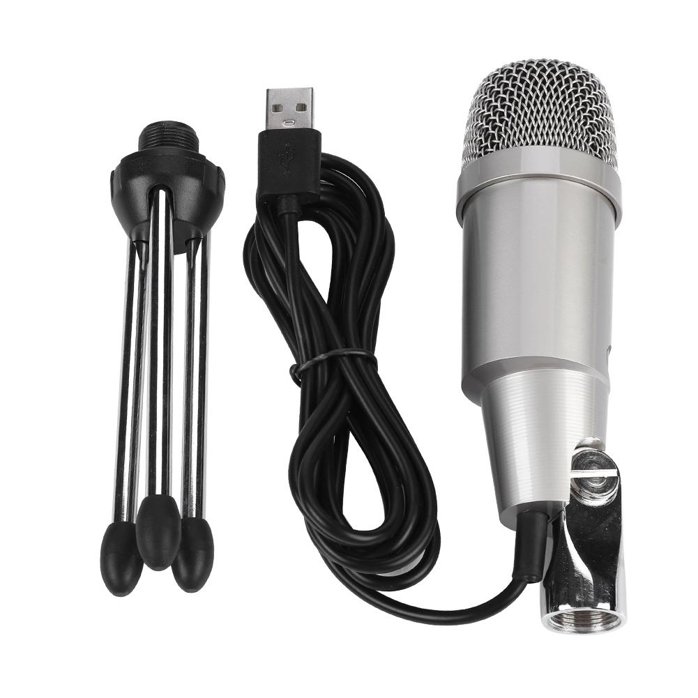 DC5V USB Condenser Microphone Online Voice Zinc Alloy Mic for Laptop Computer Silver