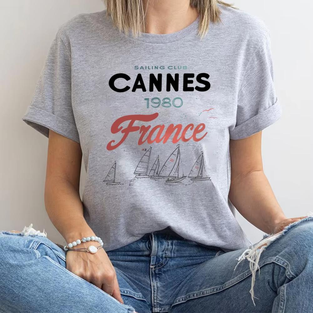 Cannes Francie Plachetní klub Tričko Pobřežní Letní Grafické Tričko Cestovní Dovolenková Košile Vintage Trendy Y2k Top Pohodlná Bavlna