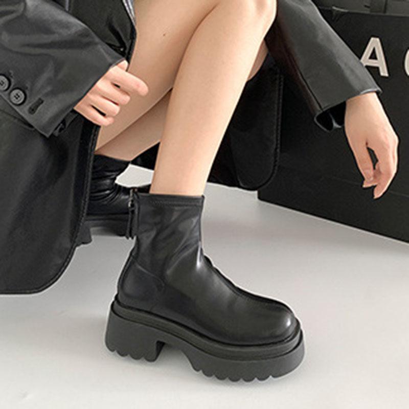 Fashion Comemore Platform Women Ankle Boots High Heels Leather Shoes Woman Spring Autumn Black Short Punk Motorcycle Boots Femme Shoes