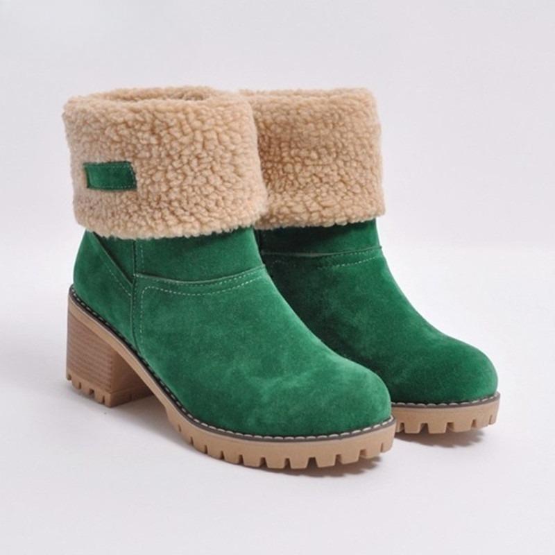 Fashion New autumn winter mid length thick heeled suede snow boots simple  comfortable daily casual wear anti slip women's cotton shoe