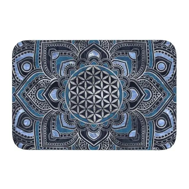 Flower of Life In Lotus Mandala Front Entrance Doormat Sacred Geometry Meditation Anti-Slip Bathroom Mat Room Floor Mat