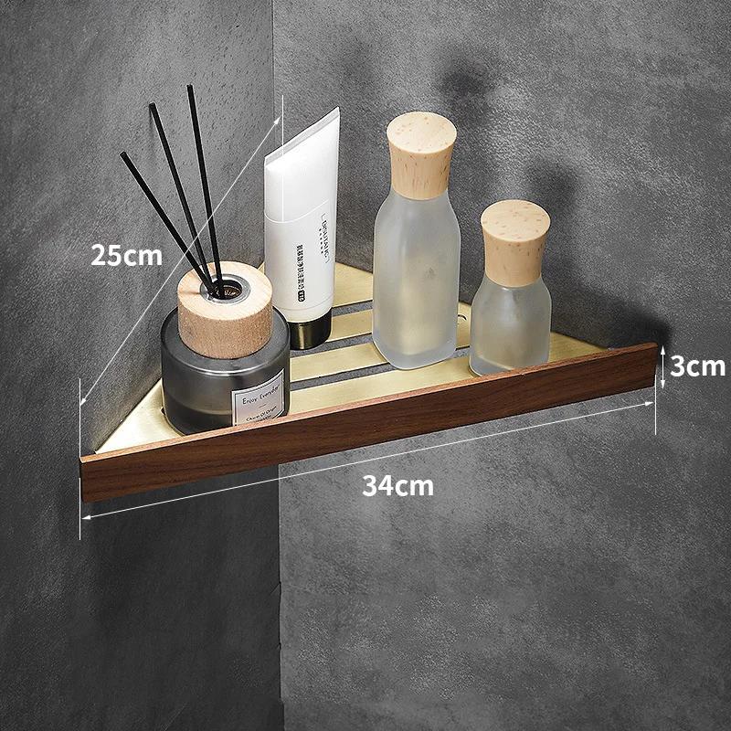 Golden Bathroom Shelves Bathroom Wood Towel Rack Wall Mounted Storage Towel Bar Pole Slippers Rack Tripod Toilet Paper Shelf