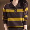 Navava Casual Color Block Striped Collar Long Sleeve Knit Top Nk3546