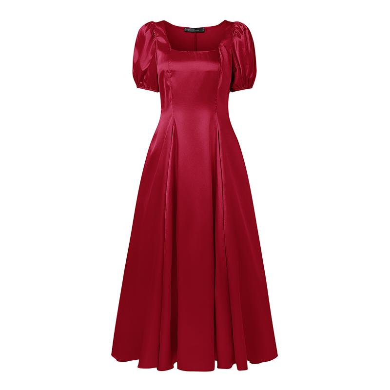 ZANZEA Women Casual Square Collar Summer Short Sleeve Party Long Dress