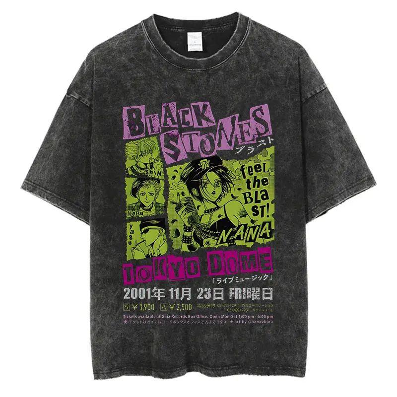 Oosaki Nana Anime Vintage Washed T-Shirt Harajuku Punk Ästhetik Streetwear Unisex Oversized Sommer Baumwolle Grafik T-Shirt Top