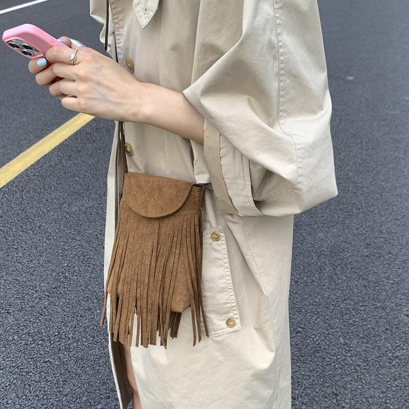 New Tassel Mobile Phone Bag Retro Trend Shoulder Crossbody Small Square Bag Spring and Summer Fashion Women's Bag