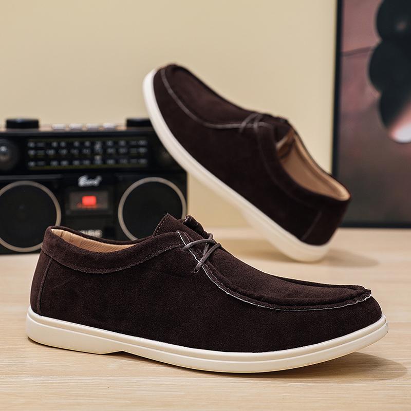 Suede Leather Casual Shoes For Man Loafers Comfortable Lightweight Soft Men's Driving Shoes Spring Autumn Lace-up Flat Shoes Man