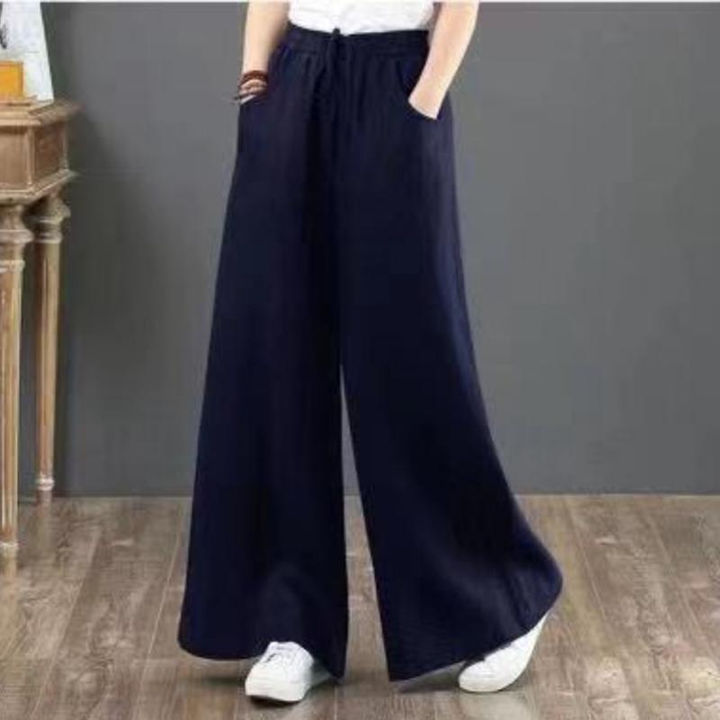 Primăvară și vară Pantaloni largi supradimensionați pentru femei Pantaloni casual cu talie înaltă Femei Plus Size Drepți Vintage Office Lady Pantaloni 24067