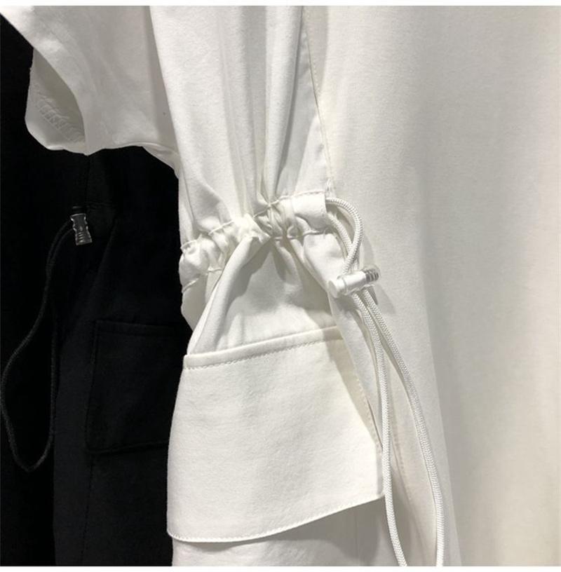 Women Dresses Fat Extra Large Size Drawstring Waist Stitching Short Sleeve Dress Female Summer Loose Clothing