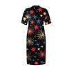 Summer Plus Size V Neck Short Sleeve Knee Pocket Gradient Print Casual Dress For Women