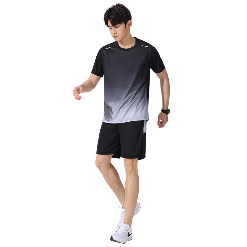 Men's Quick-Dry Ice Silk Short-Sleeve T-shirt & Shorts Running Set - Summer Fitness & Badminton Training Apparel