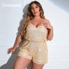 Cinemore Chic and Elegant Women Jumpsuit Plus Size Elastic Belted Shorts Pants V Neck Sexy Sequin Romper Cami Dresses for Prom