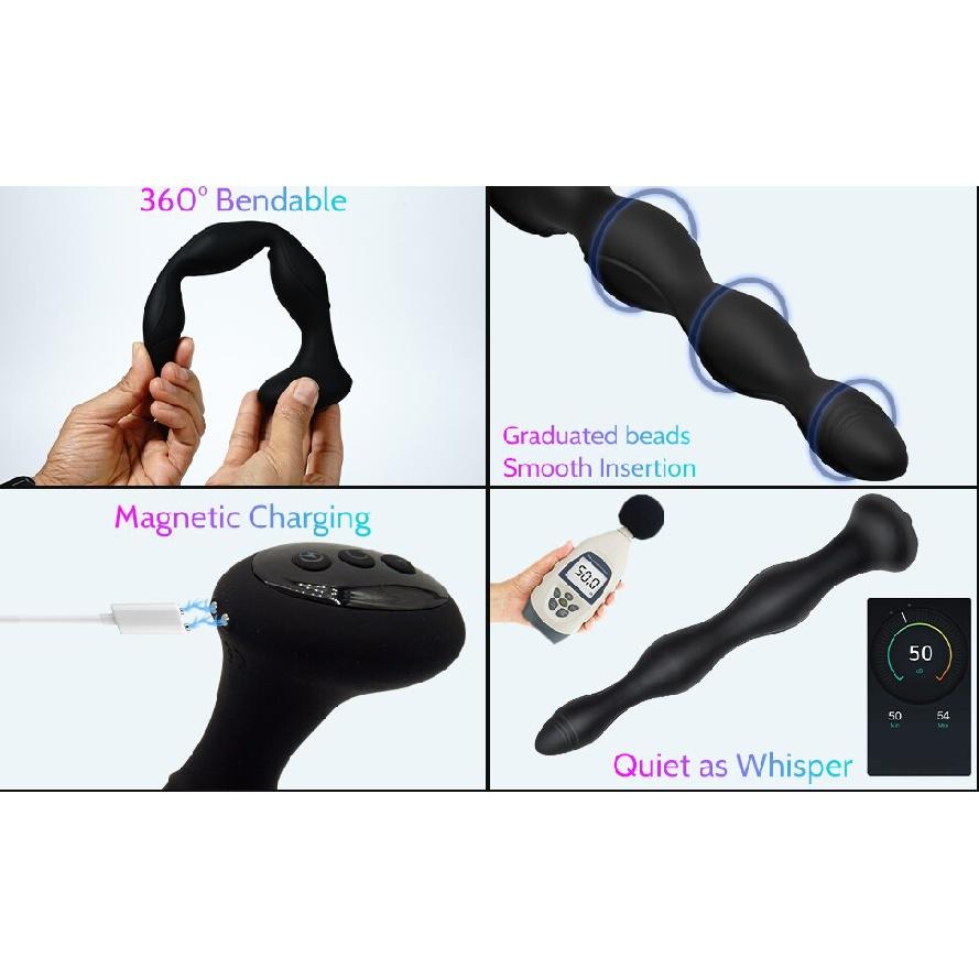 Bendable Electric Pulse Heating Prostate Massager Sex Toys 3-in-1 Anal Beads Butt Plug for Men Women Couple Adult
