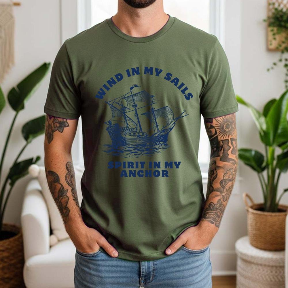 

Men s Cotton T Shirt Wind In My Sails Sea Retro Style Casual Daily Comfortable Breathable Short Sleeved XXL