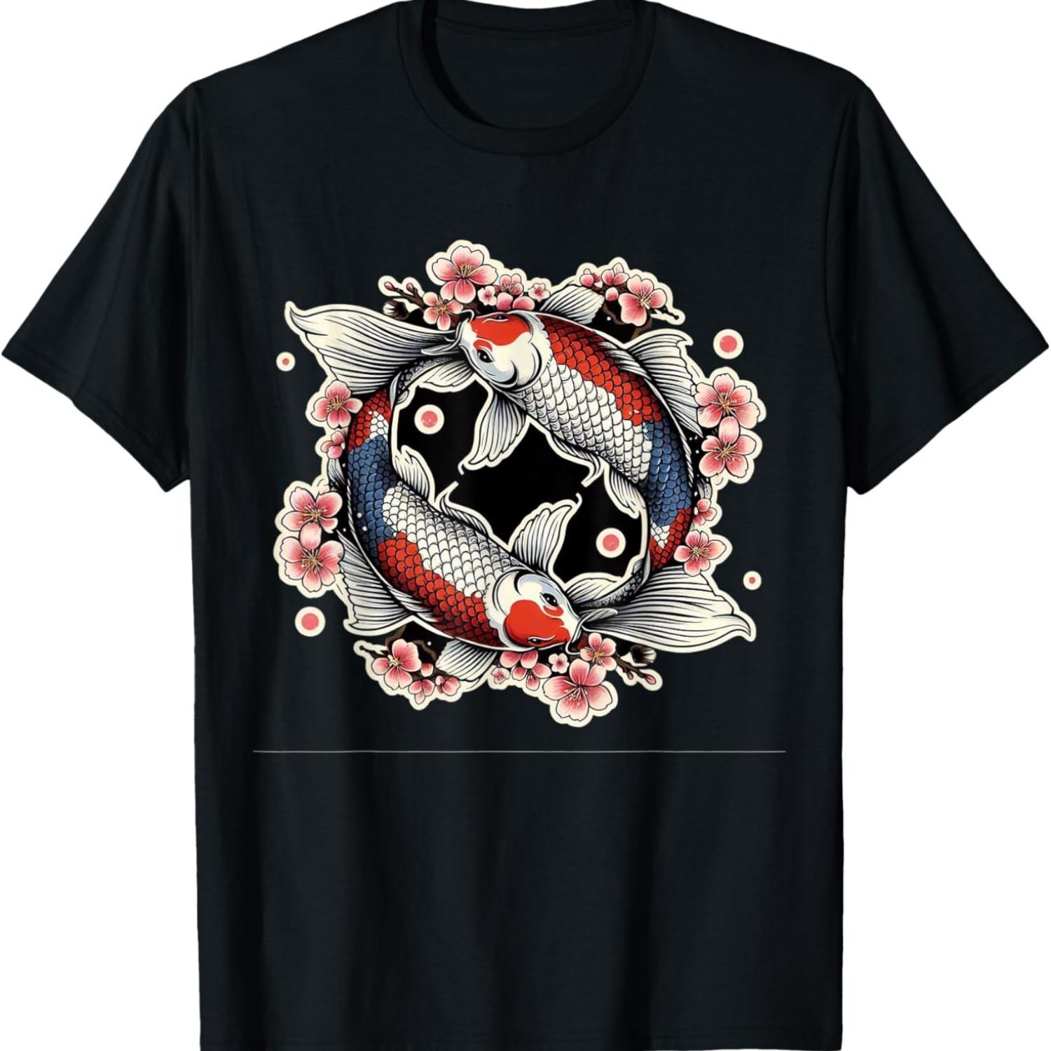 Koi Carp Nishikigoi Fish Cherry Blossom T-Shirt(7) S