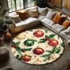 Round Christmas Carpet Festive Area Rug Non-Slip Wear-resistant Circle Carpet for Living Room Bedroom Soft Floor Mat Home Decor