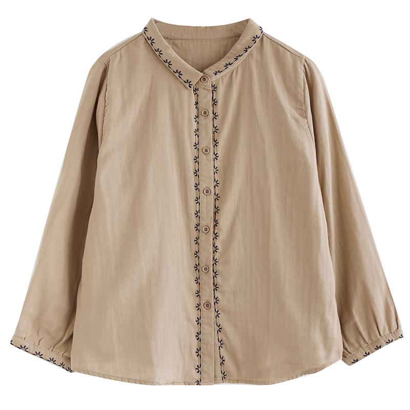 Women's Artistic Retro Embroidered Cotton Linen Shirt - Loose Casual Top for Spring 2026 Arrival