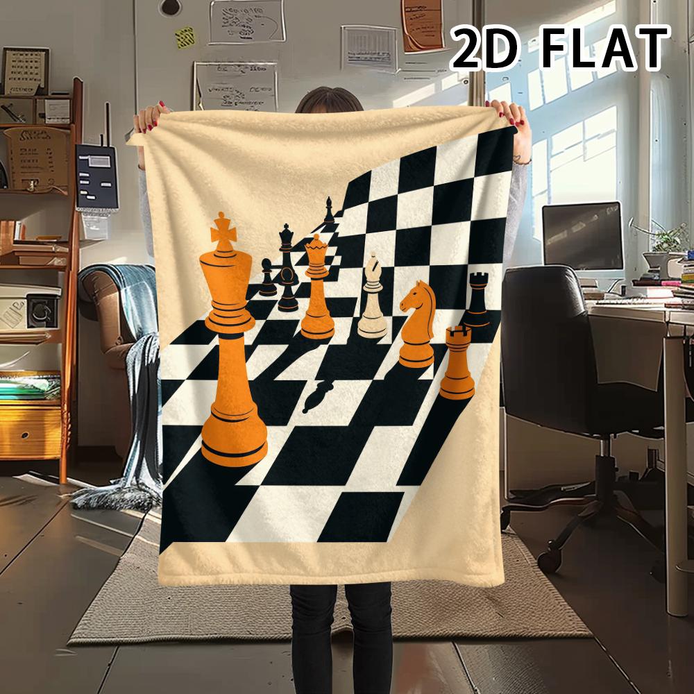 1Pc Chess Print Flannel Blanket,High quality Comfortable for All Seasons,Home Decor,Warmth and Comfort,Perfect for Christmas Gifts